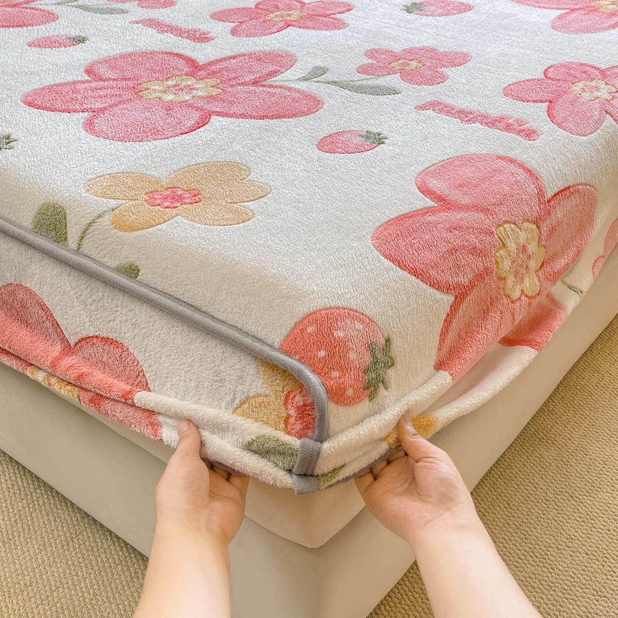 91家纺网 家纺一手货源 找家纺 牵梦萦家纺 2025新款雪花绒立体包边床笠 太阳花