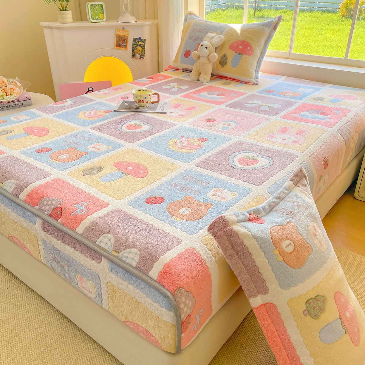 91家纺网 家纺一手货源 找家纺 牵梦萦家纺 2025新款雪花绒立体包边床笠 甜蜜日常