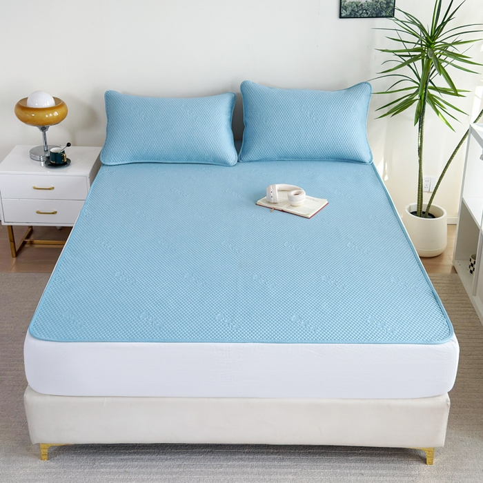 91家纺网 家纺一手货源 找家纺 梵克保罗 2025春夏新款5D席豆豆圆角床席款凉席席子 轻奢-蓝