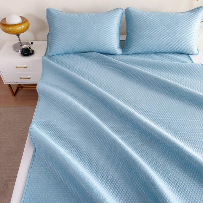 91家纺网 家纺一手货源 找家纺 梵克保罗 2025春夏新款5D席豆豆圆角床席款凉席席子 轻奢-蓝