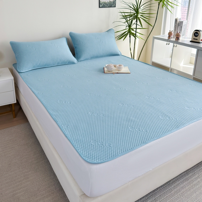 91家纺网 家纺一手货源 找家纺 梵克保罗 2025春夏新款5D席豆豆圆角床席款凉席席子 轻奢-蓝