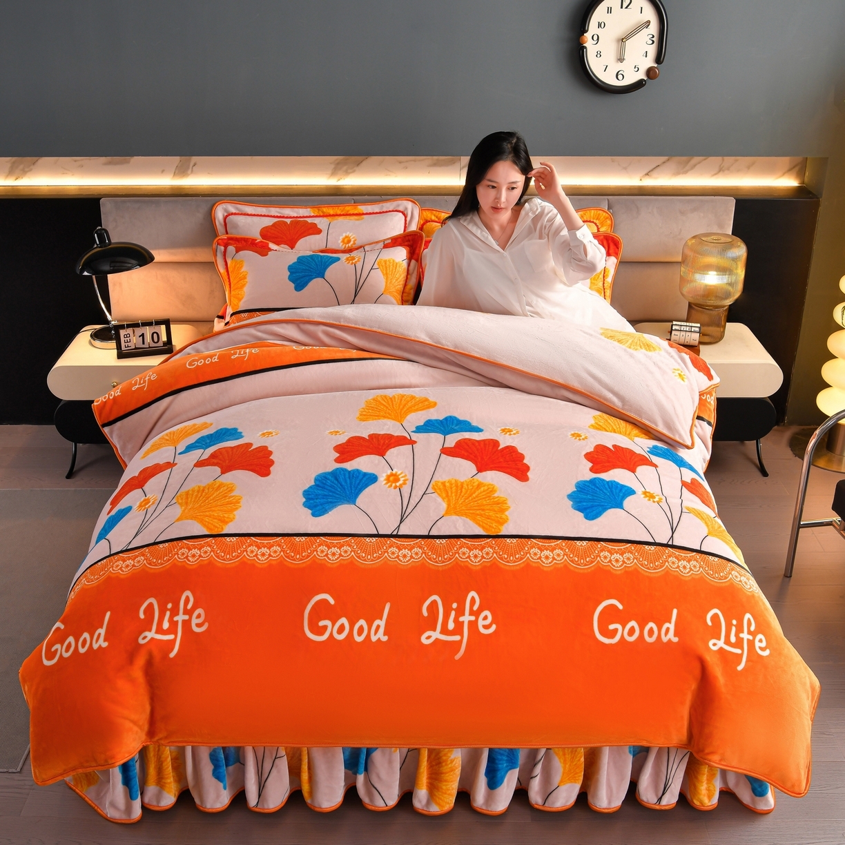 91家纺网 家纺一手货源 找家纺 （总）董成龙家纺 2025新款高克重9-10斤加厚印花超柔牛奶绒爆款法莱绒金貂绒床裙四件套控价