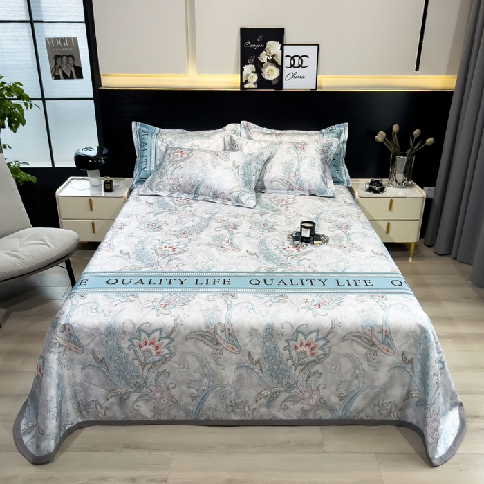 91家纺网 家纺一手货源 找家纺 梵克保罗 2025新款冰丝凉席床单款凉席三件套 洛丽塔