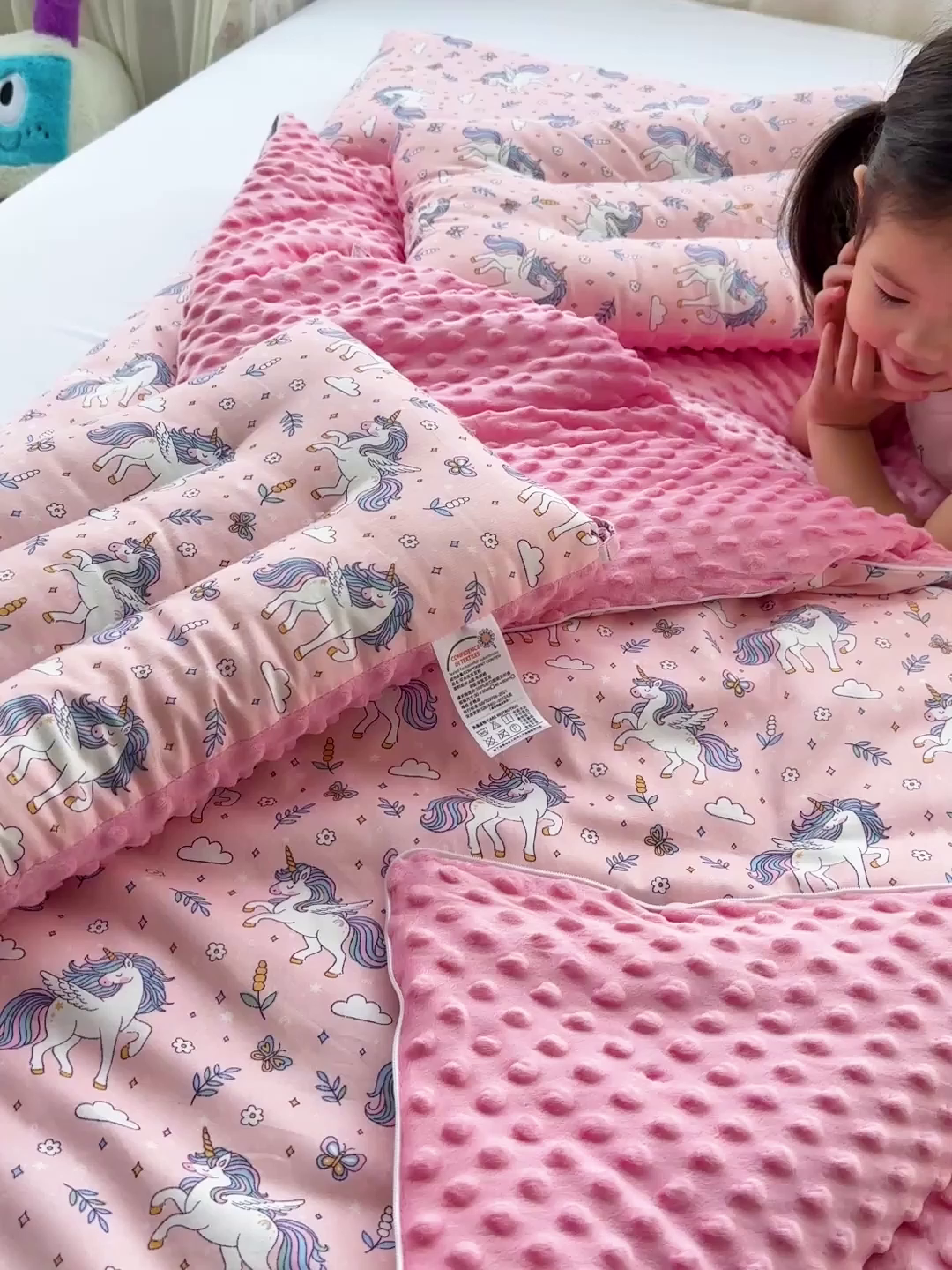 91家纺网 家纺一手货源 找家纺 十九色 2025新款亲肤舒适活套可拆全棉豆豆绒儿童睡袋防踢被 飞马