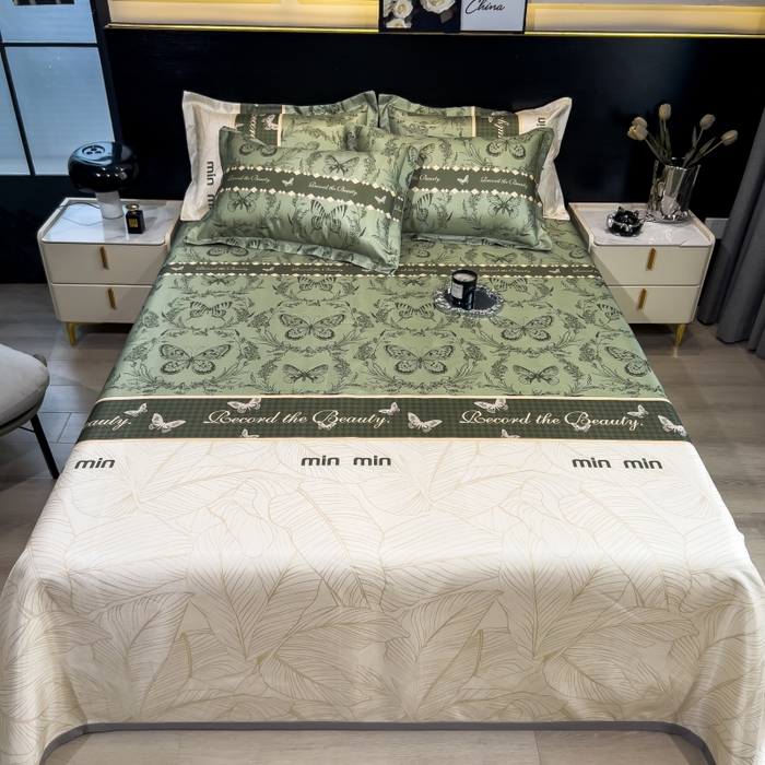 91家纺网 家纺一手货源 找家纺 梵克保罗 2025新款冰丝凉席床单款凉席三件套 爱与蝶