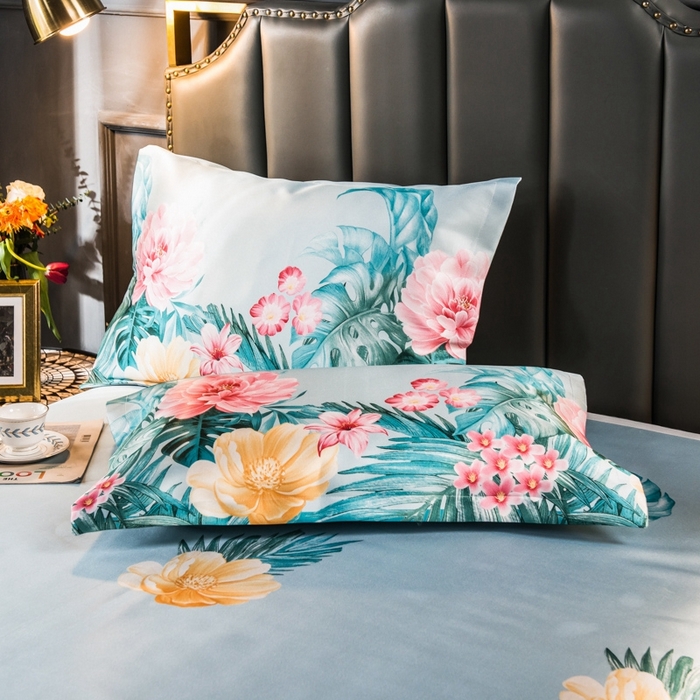 91家纺网 家纺一手货源 找家纺 梵克保罗 2025新款冰丝凉席床单款凉席三件套 春暖花开