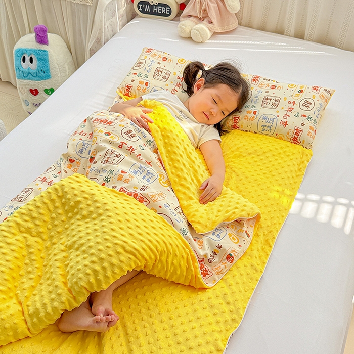 91家纺网 家纺一手货源 找家纺 十九色 2025新款亲肤舒适活套可拆全棉豆豆绒儿童睡袋防踢被 好运满满