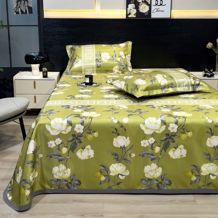 91家纺网 家纺一手货源 找家纺 梵克保罗 2025新款冰丝凉席床单款凉席三件套 春藤