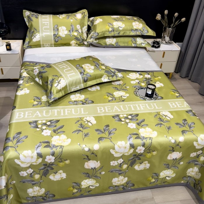 91家纺网 家纺一手货源 找家纺 梵克保罗 2025新款冰丝凉席床单款凉席三件套 春藤