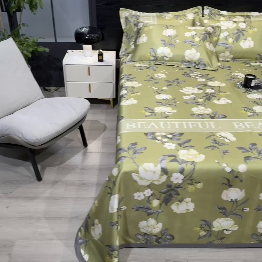 91家纺网 家纺一手货源 找家纺 梵克保罗 2025新款冰丝凉席床单款凉席三件套 春藤