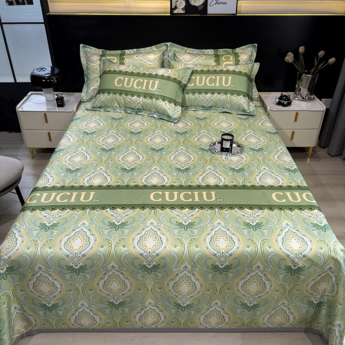 91家纺网 家纺一手货源 找家纺 梵克保罗 2025新款冰丝凉席床单款凉席三件套 春夏绿