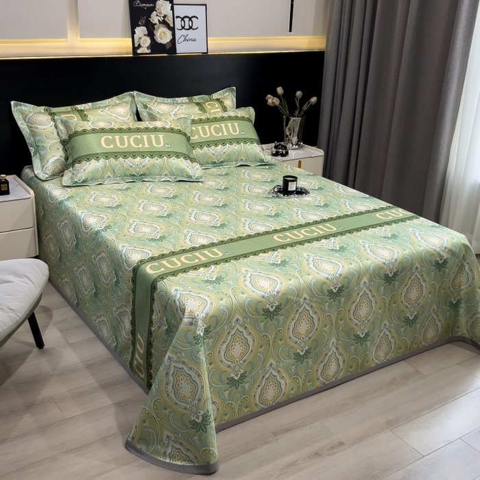 91家纺网 家纺一手货源 找家纺 梵克保罗 2025新款冰丝凉席床单款凉席三件套 春夏绿