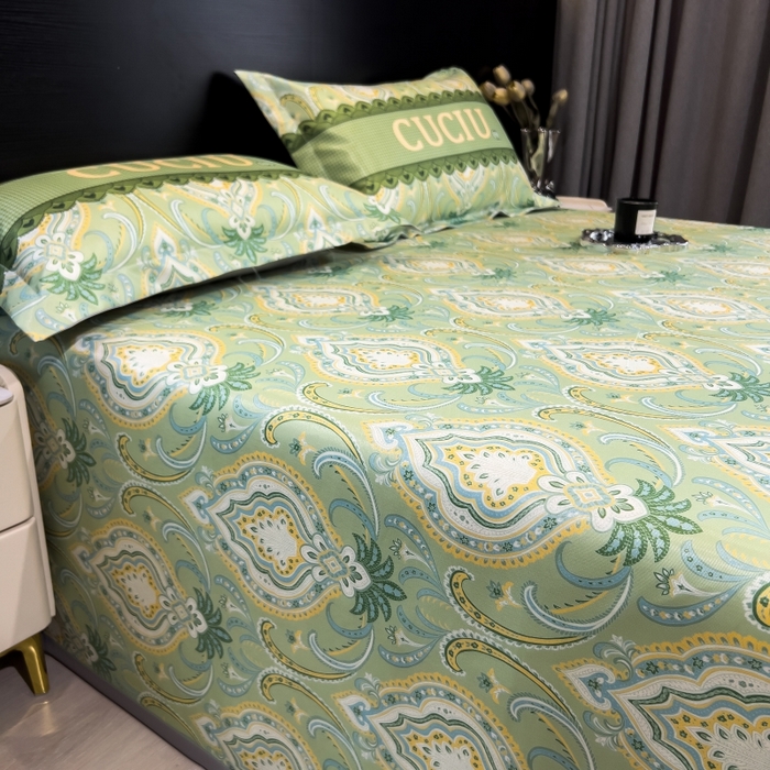 91家纺网 家纺一手货源 找家纺 梵克保罗 2025新款冰丝凉席床单款凉席三件套 春夏绿