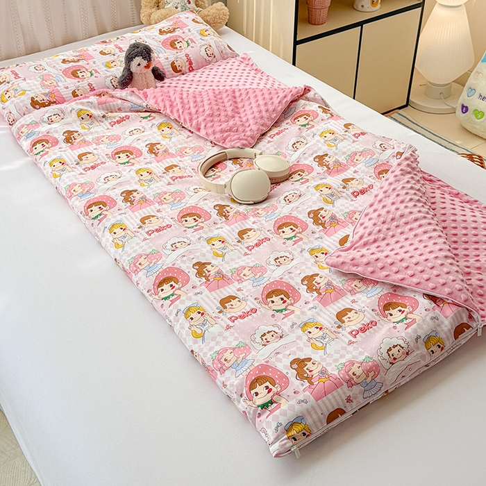 91家纺网 家纺一手货源 找家纺 十九色 2025新款亲肤舒适活套可拆全棉豆豆绒儿童睡袋防踢被 美味