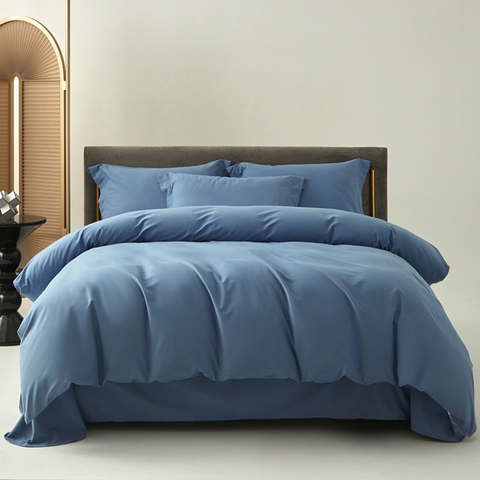 91家纺网 家纺一手货源 找家纺 柔觉家纺 新款50*50双股长绒棉纯色磨毛四件套 宾利蓝