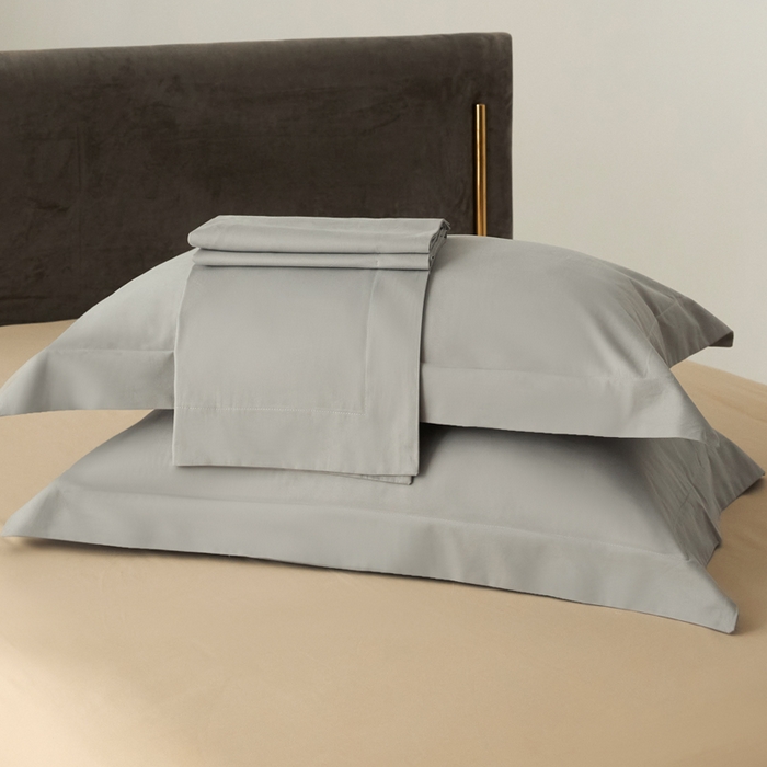 91家纺网 家纺一手货源 找家纺 柔觉家纺 新款50*50双股长绒棉纯色磨毛四件套 浅银灰-香槟金