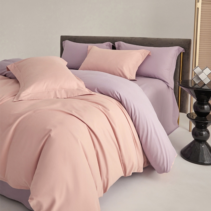 91家纺网 家纺一手货源 找家纺 柔觉家纺 新款50*50双股长绒棉纯色磨毛四件套 粉豆沙-蔷薇紫