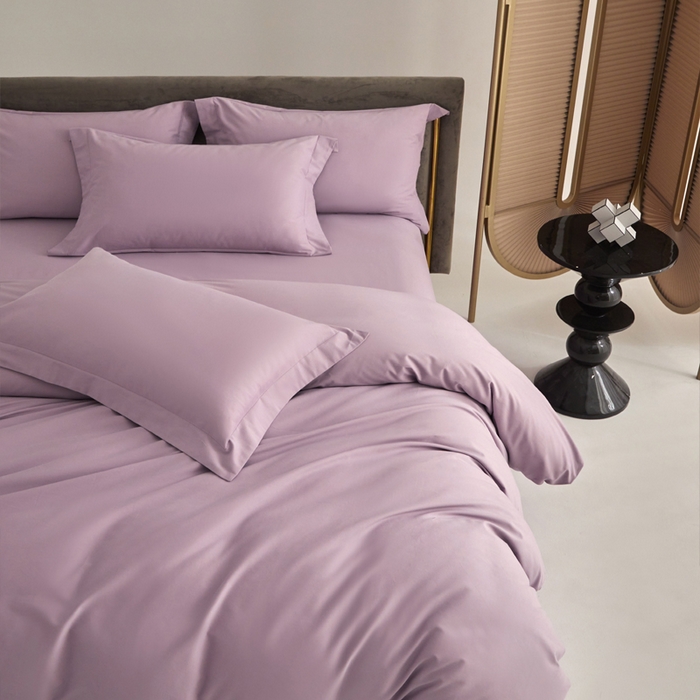 91家纺网 家纺一手货源 找家纺 柔觉家纺 新款50*50双股长绒棉纯色磨毛四件套 蔷薇紫