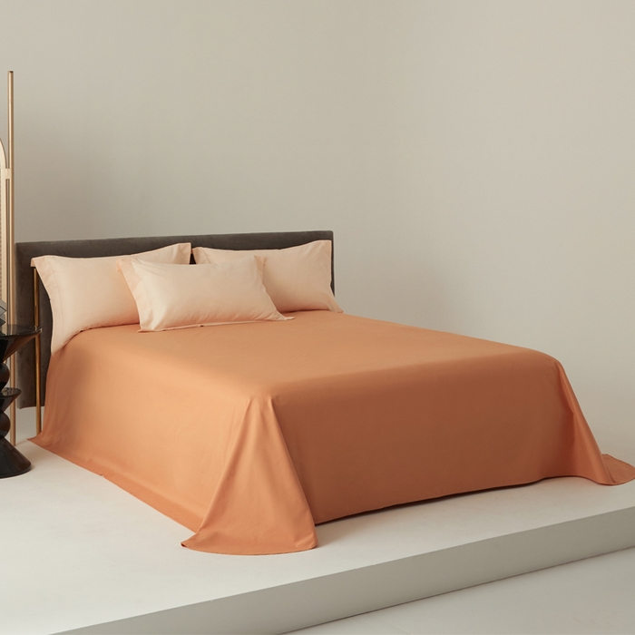 91家纺网 家纺一手货源 找家纺 柔觉家纺 新款50*50双股长绒棉纯色磨毛四件套 香草色-甜蜜橘