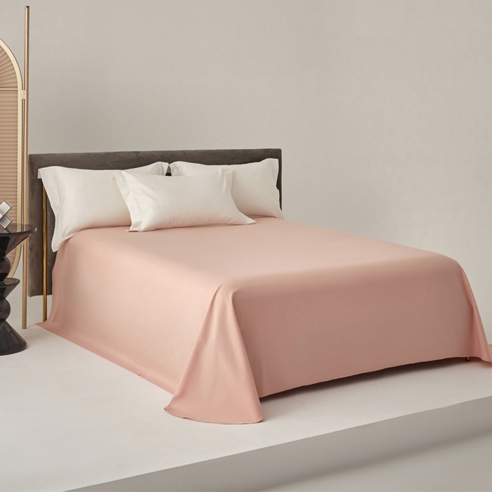 91家纺网 家纺一手货源 找家纺 柔觉家纺 新款50*50双股长绒棉纯色磨毛四件套 纯洁白-粉豆沙