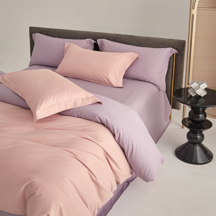 91家纺网 家纺一手货源 找家纺 柔觉家纺 新款50*50双股长绒棉纯色磨毛四件套 粉豆沙-蔷薇紫