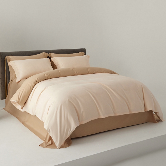 91家纺网 家纺一手货源 找家纺 柔觉家纺 新款50*50双股长绒棉纯色磨毛四件套 香草色-奶酪黄