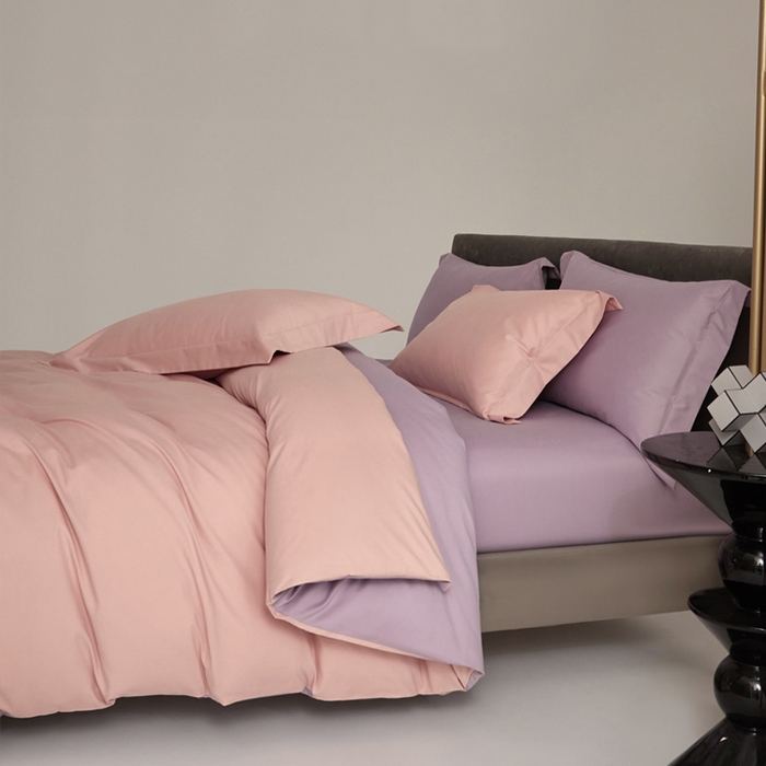 91家纺网 家纺一手货源 找家纺 柔觉家纺 新款50*50双股长绒棉纯色磨毛四件套 粉豆沙-蔷薇紫