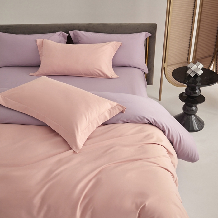 91家纺网 家纺一手货源 找家纺 柔觉家纺 新款50*50双股长绒棉纯色磨毛四件套 粉豆沙-蔷薇紫