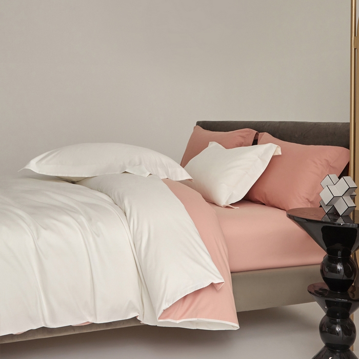 91家纺网 家纺一手货源 找家纺 柔觉家纺 新款50*50双股长绒棉纯色磨毛四件套 纯洁白-粉豆沙