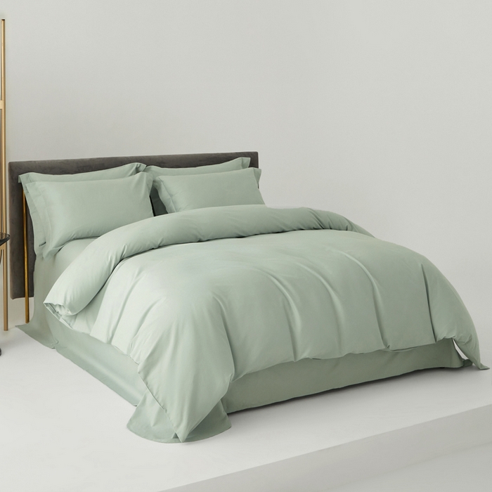 91家纺网 家纺一手货源 找家纺 柔觉家纺 新款50*50双股长绒棉纯色磨毛四件套 嫰果绿