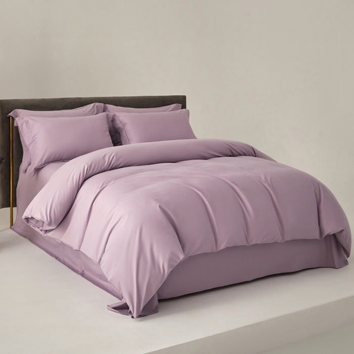 91家纺网 家纺一手货源 找家纺 柔觉家纺 新款50*50双股长绒棉纯色磨毛四件套 蔷薇紫