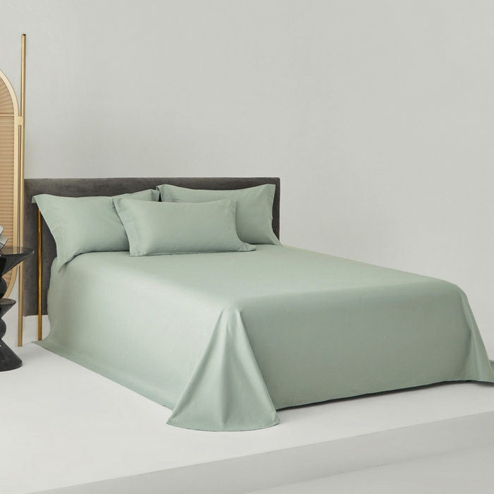 91家纺网 家纺一手货源 找家纺 柔觉家纺 新款50*50双股长绒棉纯色磨毛四件套 嫰果绿