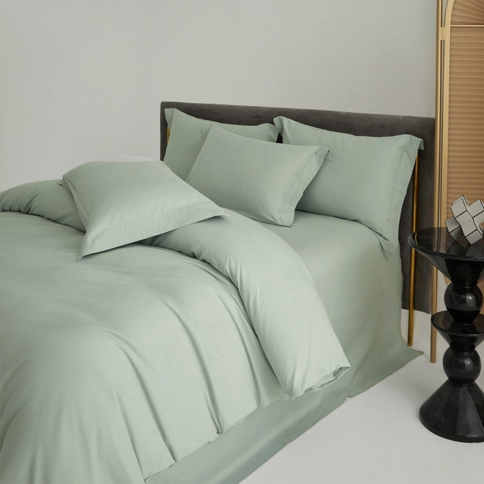 91家纺网 家纺一手货源 找家纺 柔觉家纺 新款50*50双股长绒棉纯色磨毛四件套 嫰果绿