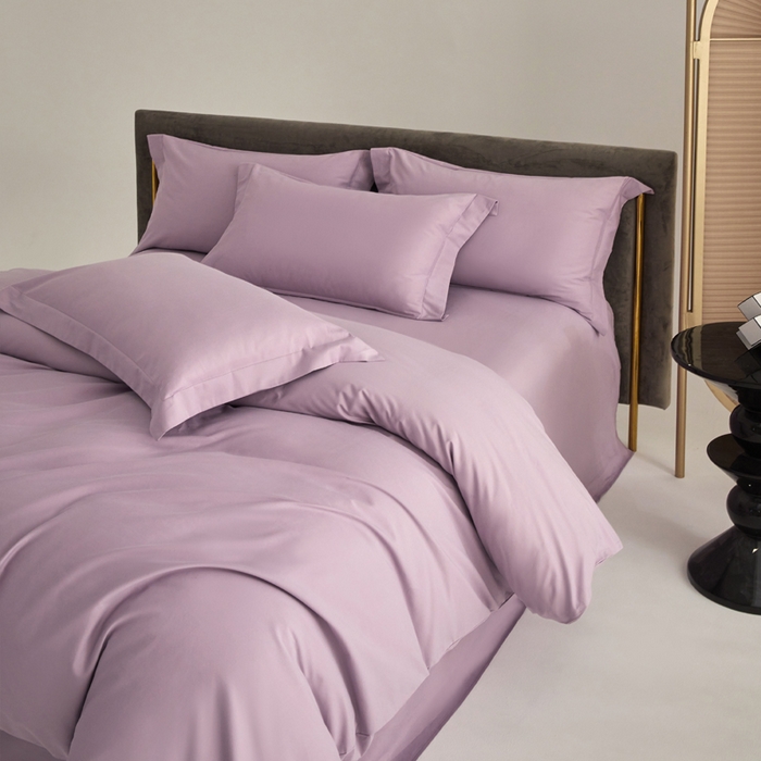 91家纺网 家纺一手货源 找家纺 柔觉家纺 新款50*50双股长绒棉纯色磨毛四件套 蔷薇紫