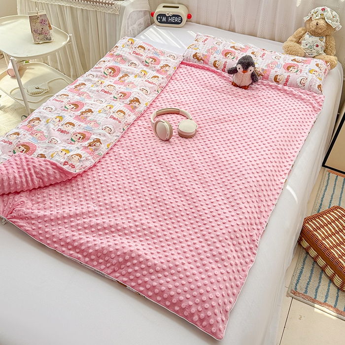 91家纺网 家纺一手货源 找家纺 十九色 2025新款亲肤舒适活套可拆全棉豆豆绒儿童睡袋防踢被 美味