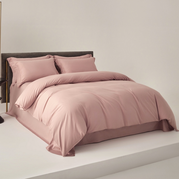 91家纺网 家纺一手货源 找家纺 柔觉家纺 新款50*50双股长绒棉纯色磨毛四件套 海棠色