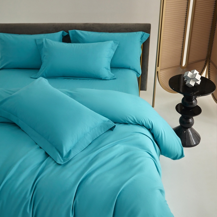 91家纺网 家纺一手货源 找家纺 柔觉家纺 新款50*50双股长绒棉纯色磨毛四件套 迈阿密兰