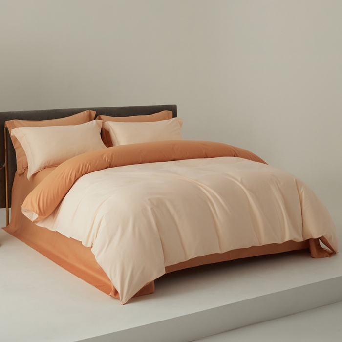 91家纺网 家纺一手货源 找家纺 柔觉家纺 新款50*50双股长绒棉纯色磨毛四件套 香草色-甜蜜橘