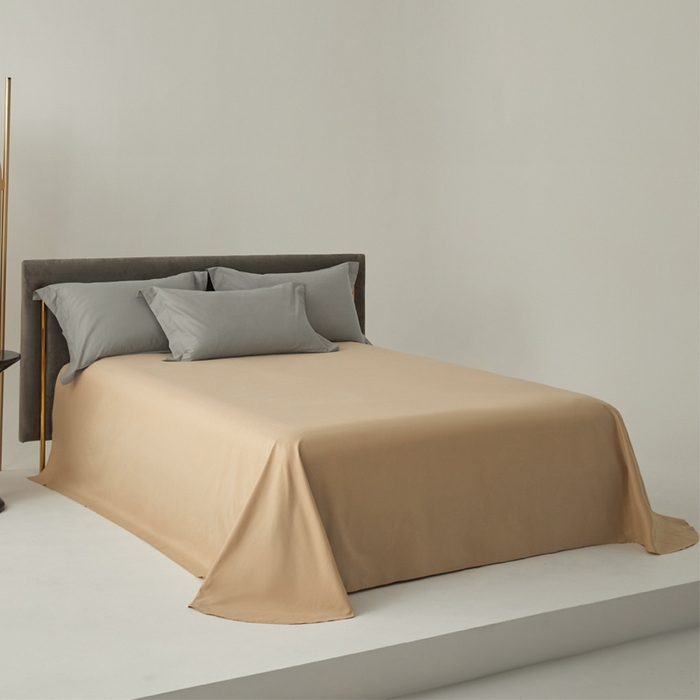 91家纺网 家纺一手货源 找家纺 柔觉家纺 新款50*50双股长绒棉纯色磨毛四件套 浅银灰-香槟金