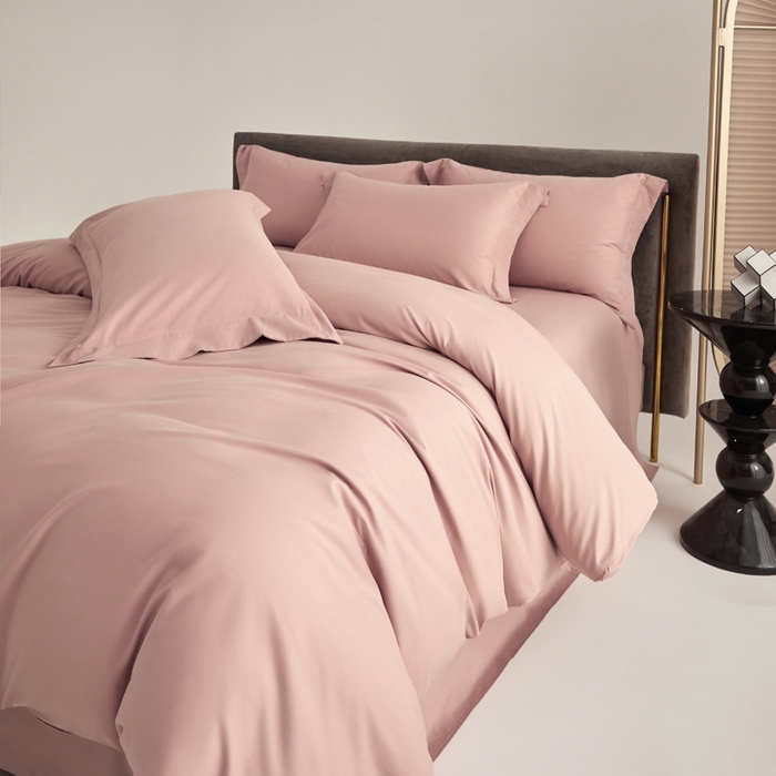 91家纺网 家纺一手货源 找家纺 柔觉家纺 新款50*50双股长绒棉纯色磨毛四件套 海棠色