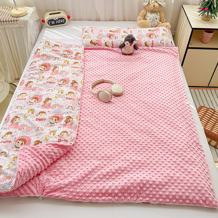 91家纺网 家纺一手货源 找家纺 十九色 2025新款亲肤舒适活套可拆全棉豆豆绒儿童睡袋防踢被 美味