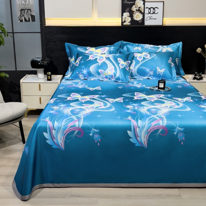 91家纺网 家纺一手货源 找家纺 梵克保罗 2025新款冰丝凉席床单款凉席三件套 蝶恋花香