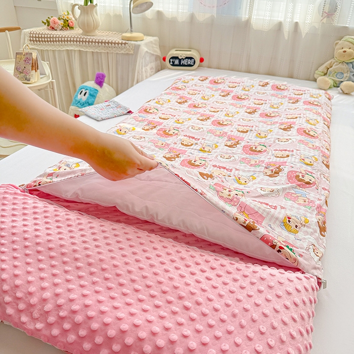 91家纺网 家纺一手货源 找家纺 十九色 2025新款亲肤舒适活套可拆全棉豆豆绒儿童睡袋防踢被 美味