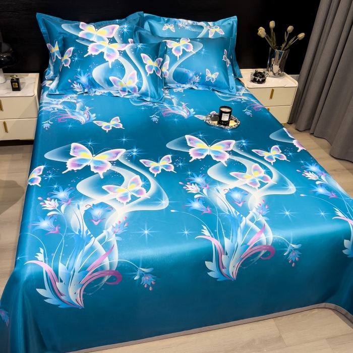 91家纺网 家纺一手货源 找家纺 梵克保罗 2025新款冰丝凉席床单款凉席三件套 蝶恋花香