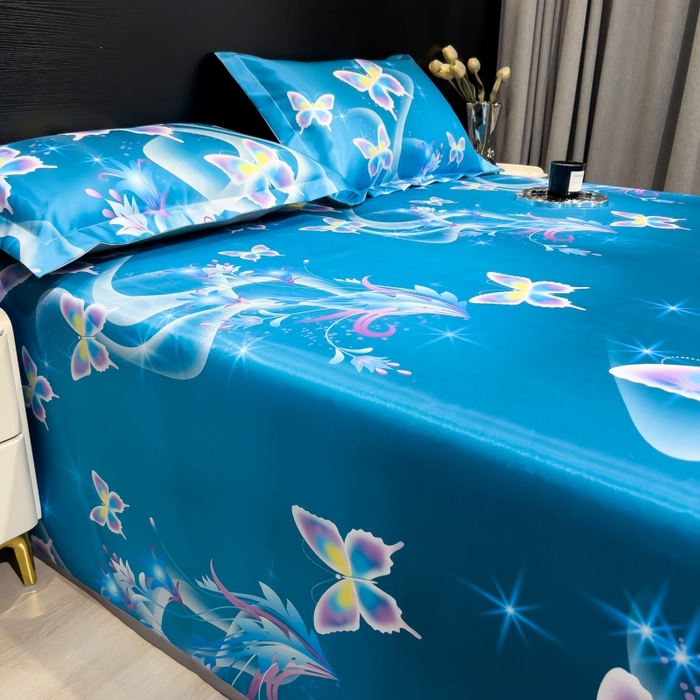 91家纺网 家纺一手货源 找家纺 梵克保罗 2025新款冰丝凉席床单款凉席三件套 蝶恋花香