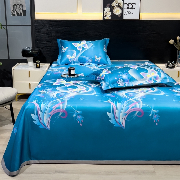 91家纺网 家纺一手货源 找家纺 梵克保罗 2025新款冰丝凉席床单款凉席三件套 蝶恋花香