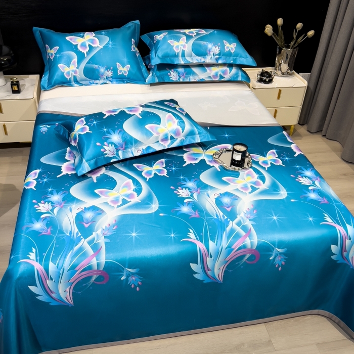 91家纺网 家纺一手货源 找家纺 梵克保罗 2025新款冰丝凉席床单款凉席三件套 蝶恋花香