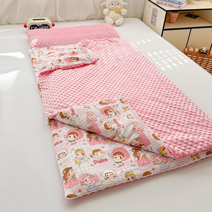 91家纺网 家纺一手货源 找家纺 十九色 2025新款亲肤舒适活套可拆全棉豆豆绒儿童睡袋防踢被 美味