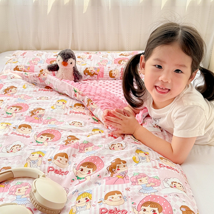 91家纺网 家纺一手货源 找家纺 十九色 2025新款亲肤舒适活套可拆全棉豆豆绒儿童睡袋防踢被 美味