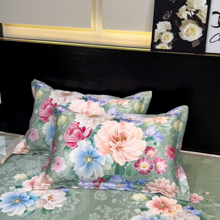 91家纺网 家纺一手货源 找家纺 梵克保罗 2025新款冰丝凉席床单款凉席三件套 繁花